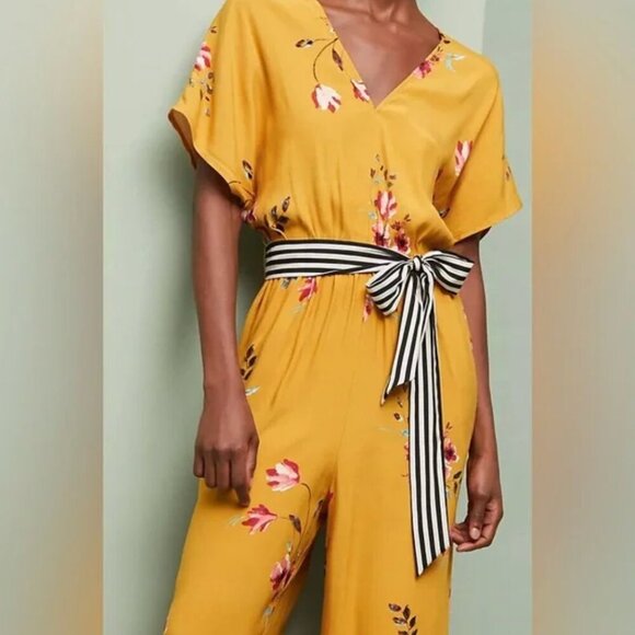 Anthropologie Corey Lynn Calter Floral Jumpsuit with Striped Belt Size Medium - Picture 3 of 13